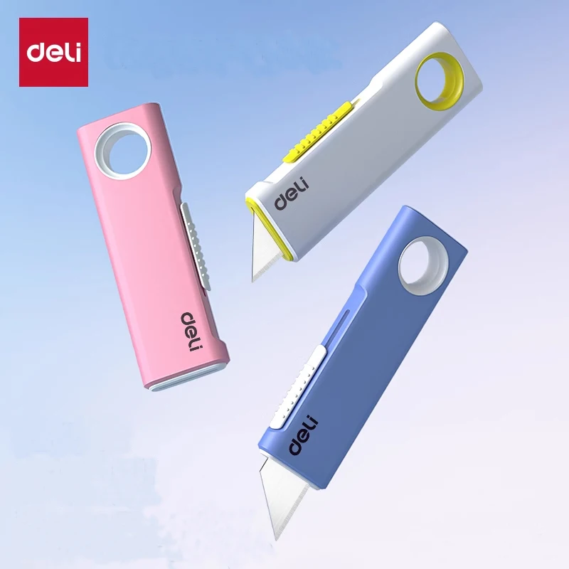 Deli Pocket Utiltiy Knife,Mini Retractable Box Cutter Knife with Hanging Hole for Easy Carry, Cut Plastic Cardboard, Unpacking,