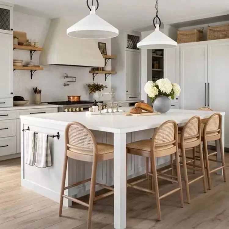 مقعد مرتفع من الخيزران الصلب والخشب الصلب، كرسي مرتفع لمنتصف القرن مع مسند ظهر مقوس، مقعد أنيق لجزيرة المطبخ، البار #3