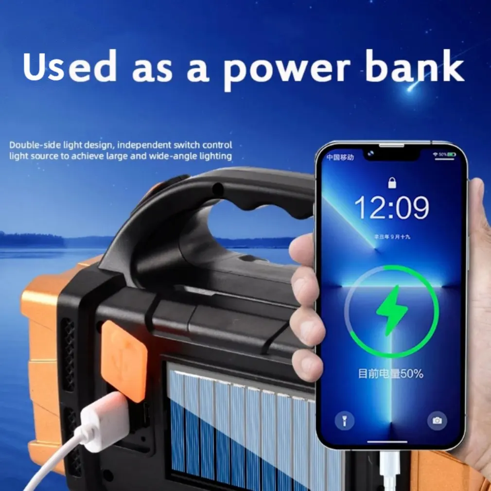 Rechargeable Portable Hand Lamp 8/4 LED Powerful Flashlight Outdoor Camping Solar Charging Light USB Torch With Work Lantern