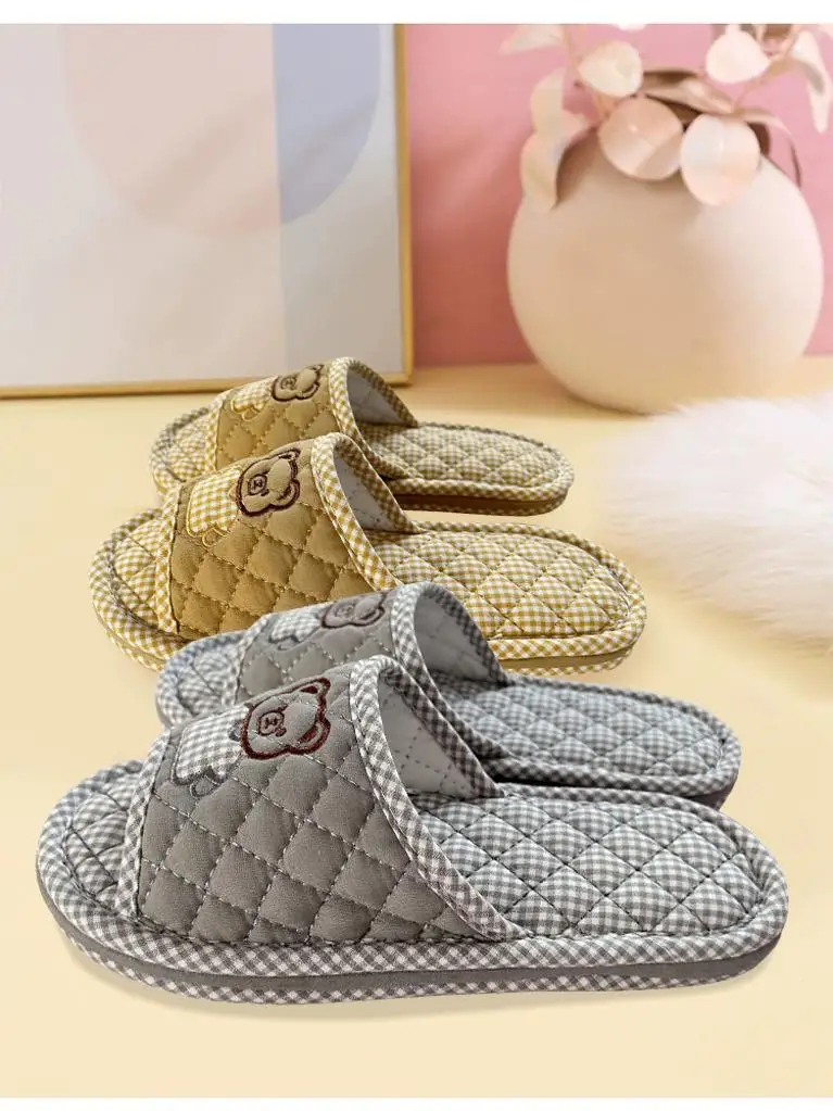 شباشب منزلية صامتة من القطن بقاعدة سميكة ثلاثية الطبقات للأزواج، مناسبة لجميع المواسم والربيع #5