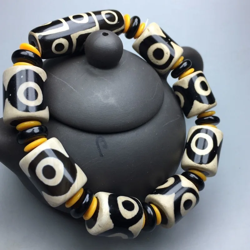 

Новый браслет с тремя глазами Дзи, бусина-талисман из агата, мужские и женские ювелирные браслеты