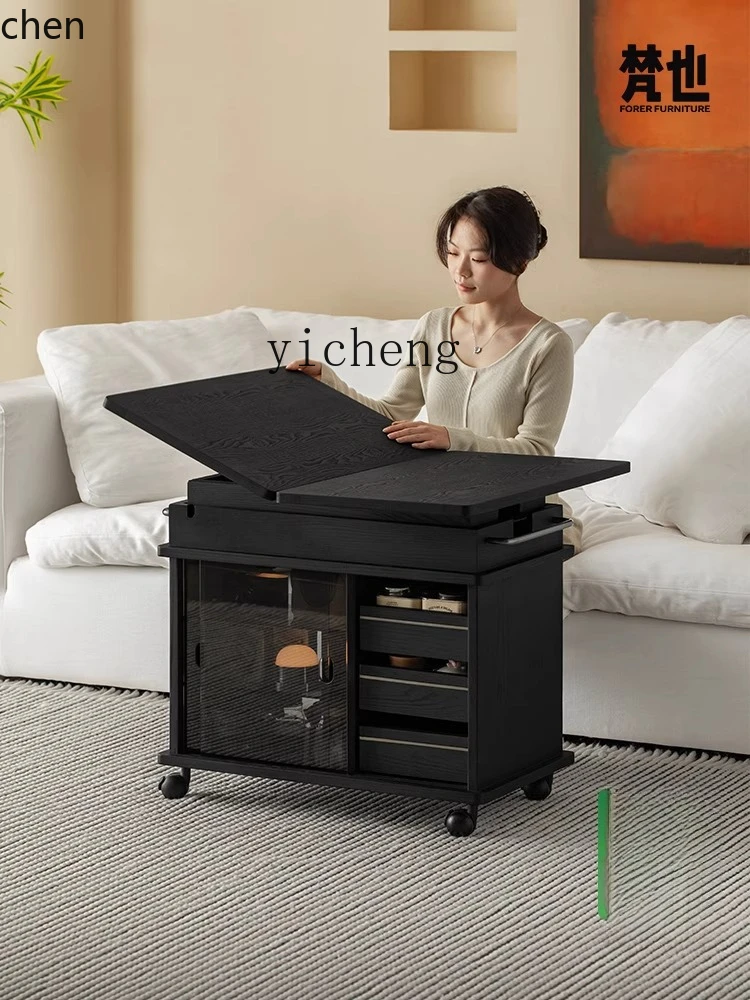 HXL furniture self-adaptive lifting coffee table solid wood folding modern simple trolley bedroom living room movable