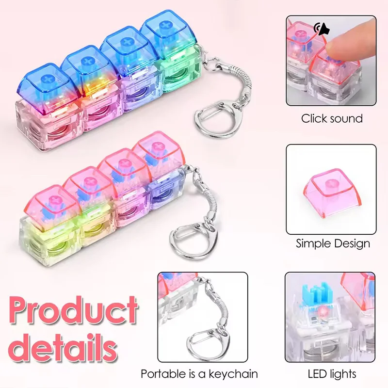 High Quality 5Pcs Multi-Style Light Up Keycap Keychain, Stress Relief Click Fidget Toy, Portable Desk Accessory Birthday Gift
