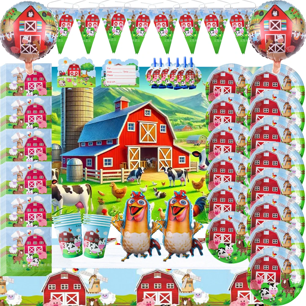 

Cartoon Animal Farm Theme Birthday Party Decorations Foil Balloon Cow Sheep Pig Chicken Plates Cup Napkin Baby Shower Supplies