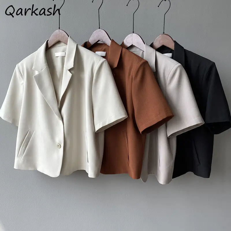 Blazers Women S-4XL Solid Office Lady Chic Summer Fashion Single Breasted Casual Popular Crops Basic Ulzzang Notched Outwear New