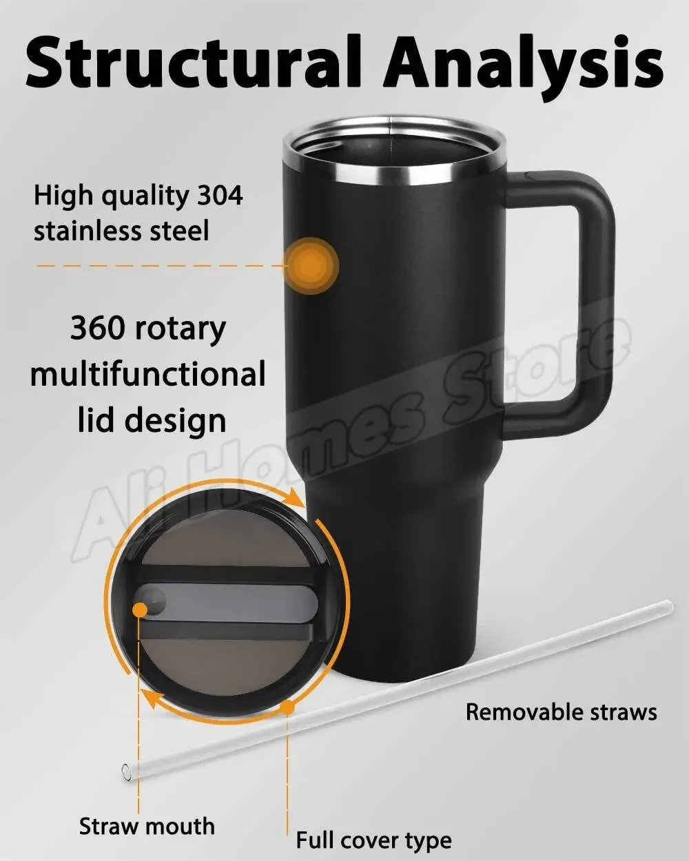 40oz Tumbler Vacuum Insulated Thermos Custom Travel Cup Stainless Steel Water Bottle Coffee Mugs With Handle Outdoor Drinkware