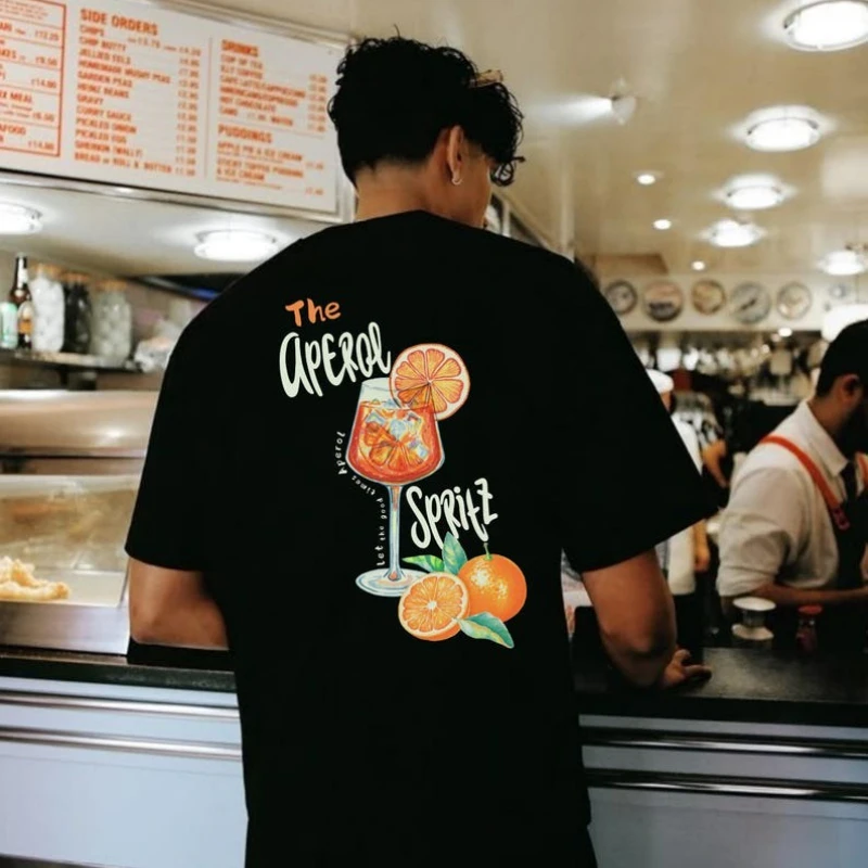 Aperol Spritz Unisex Tee Cocktail Lover Shirts Summer Drink Top Alcohol Graphic T-Shirt Fun Party Apparel Summer Cotton Tops