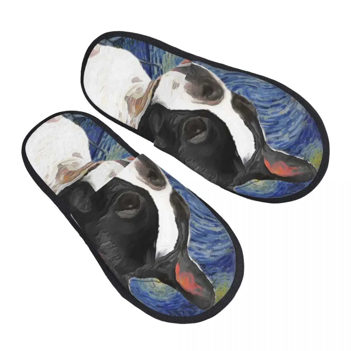 Terrier Art Van Gogh Starry Night Soft Memory Foam House Slippers Women Puppy Dog Art Comfy Warm Anti-skid Sole Slipper