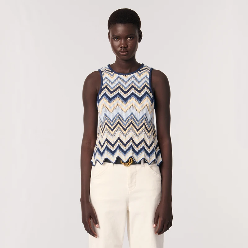 

MaSandeM Summer New Faion Color Blo round Ne Svel ort Knitted Vest Women's Clothing Commute Sle Regular Fit