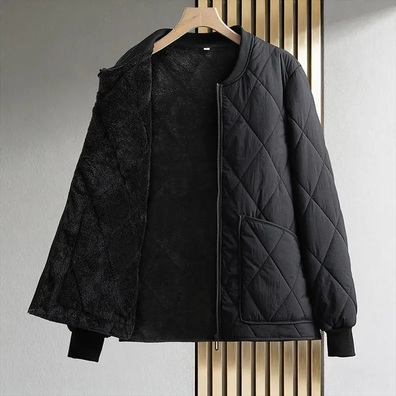 

Мужская хлопковая куртка, повседневная хлопковая одежда на утолщенной флисовой подкладке, удобная дышащая теплая модная ромбовидная сетчатая куртка