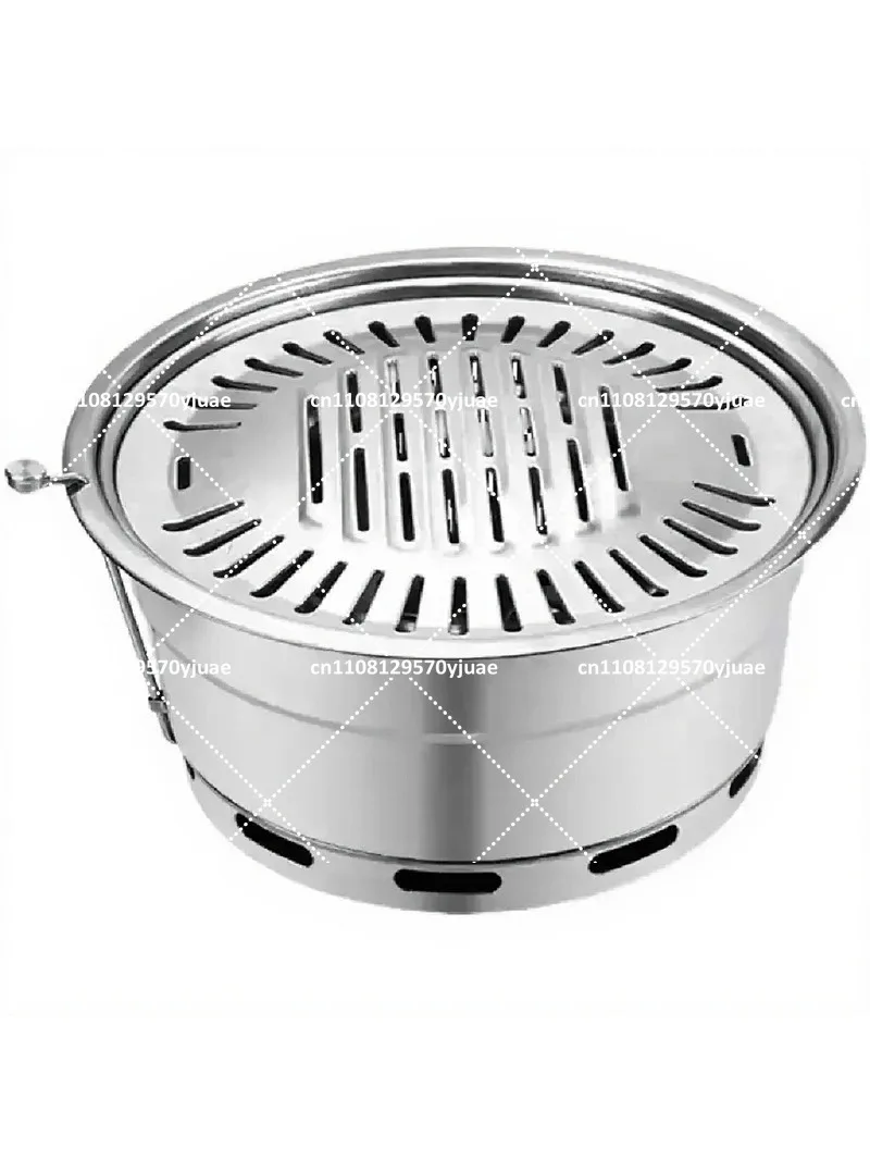 Large Commercial Korean BBQ Charcoal Grill - Up-Draft Round Stainless Steel Smokeless Barbecue Stove for Restaurant Use