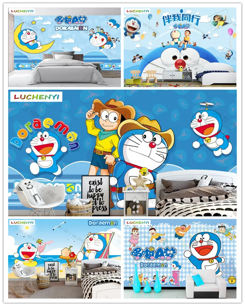 

Custom Cartoon blue robot cat Kids Room Wallpaper Mural Living Room TV Wall Kids Bedroom Wallpaper Home Decor