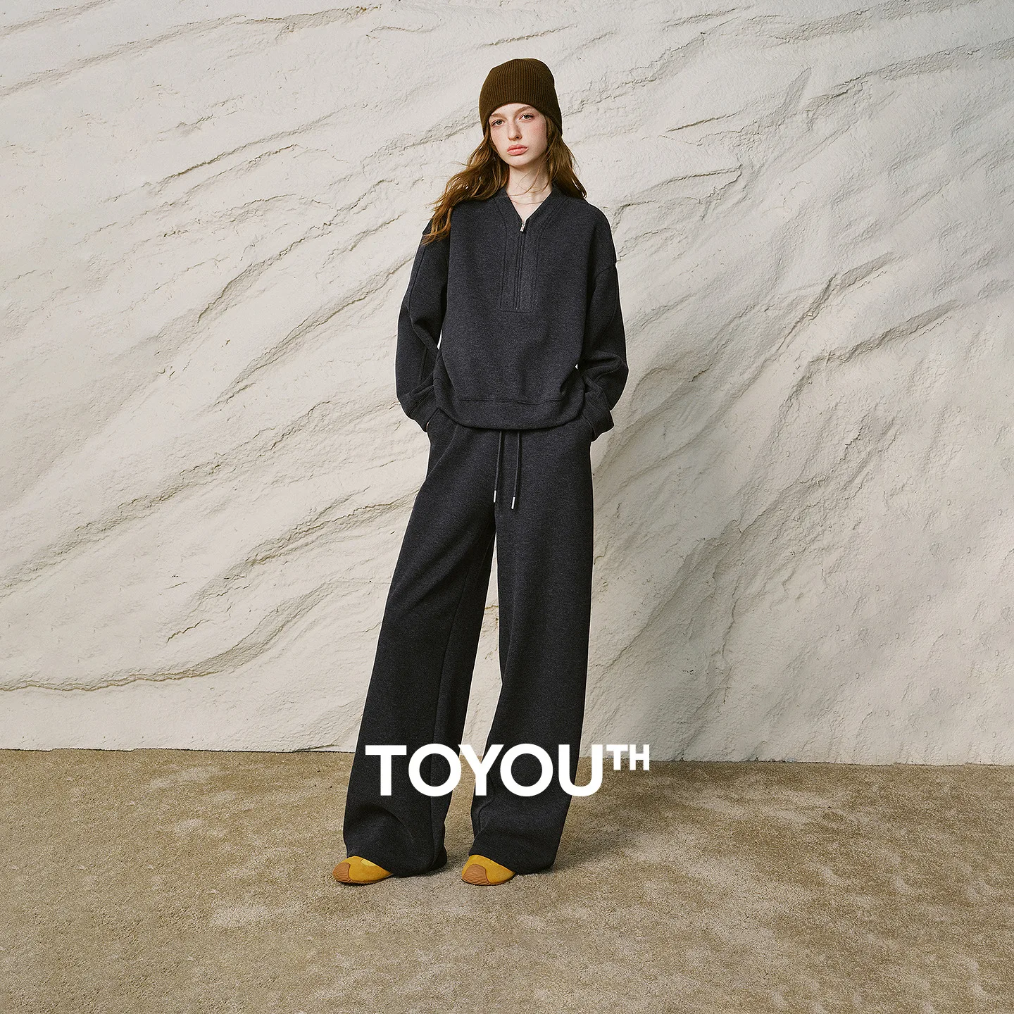 TOYOUTH Women Tracksuit 2026 Winter New Fleece Lined V Neck Sweatshirt Wide Leg Pants 2 Piece Outfit