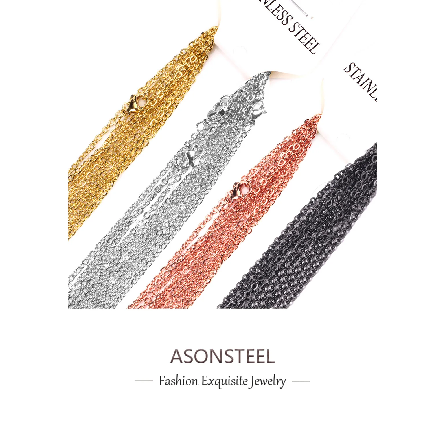 ASONSTEEL Necklace for Women Stainless Steel 1mm 2mm Width Rolo Cuban Chains Findings Making DIY