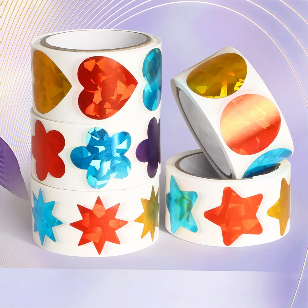 480-1000 قطعة ملصقات المكافأة الثلاثية الأبعاد الملونة احباط ستار القلب زهرة نقطة مستديرة ملصقات معدنية لفة للأطفال السلوك الرسم البياني #3