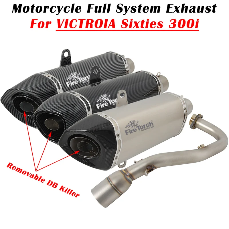 Slip On For VICTROIA Sixties 300i Motorcycle Exhaust Escape Full System Modify Carbon Fiber Muffler With Front Pipe DB Killer