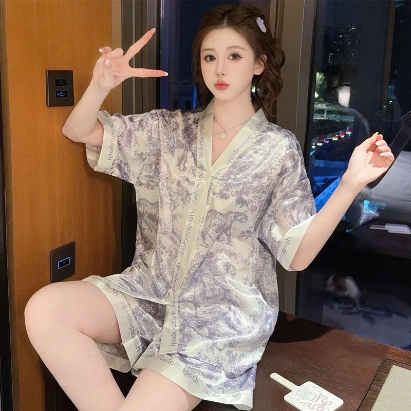 

Ins Style Elegant Colorful Butterflies Women's Pajamas Trendy Fashion Design Summer Short Housewear 2024 New Y2k Ladies Homewear