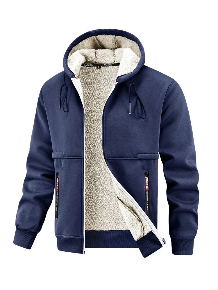 European Winter New Lamb Fleece Thick Coat Men's Outdoor Sports and Leisure Thick Hooded Jacket Top view 4