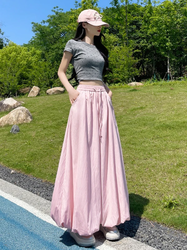 Blue Bouffant Skirt Pants Women Summer Thin New Loose Drape Casual Quick Dry Ice Silk Wide Leg Lantern Pants Skirt