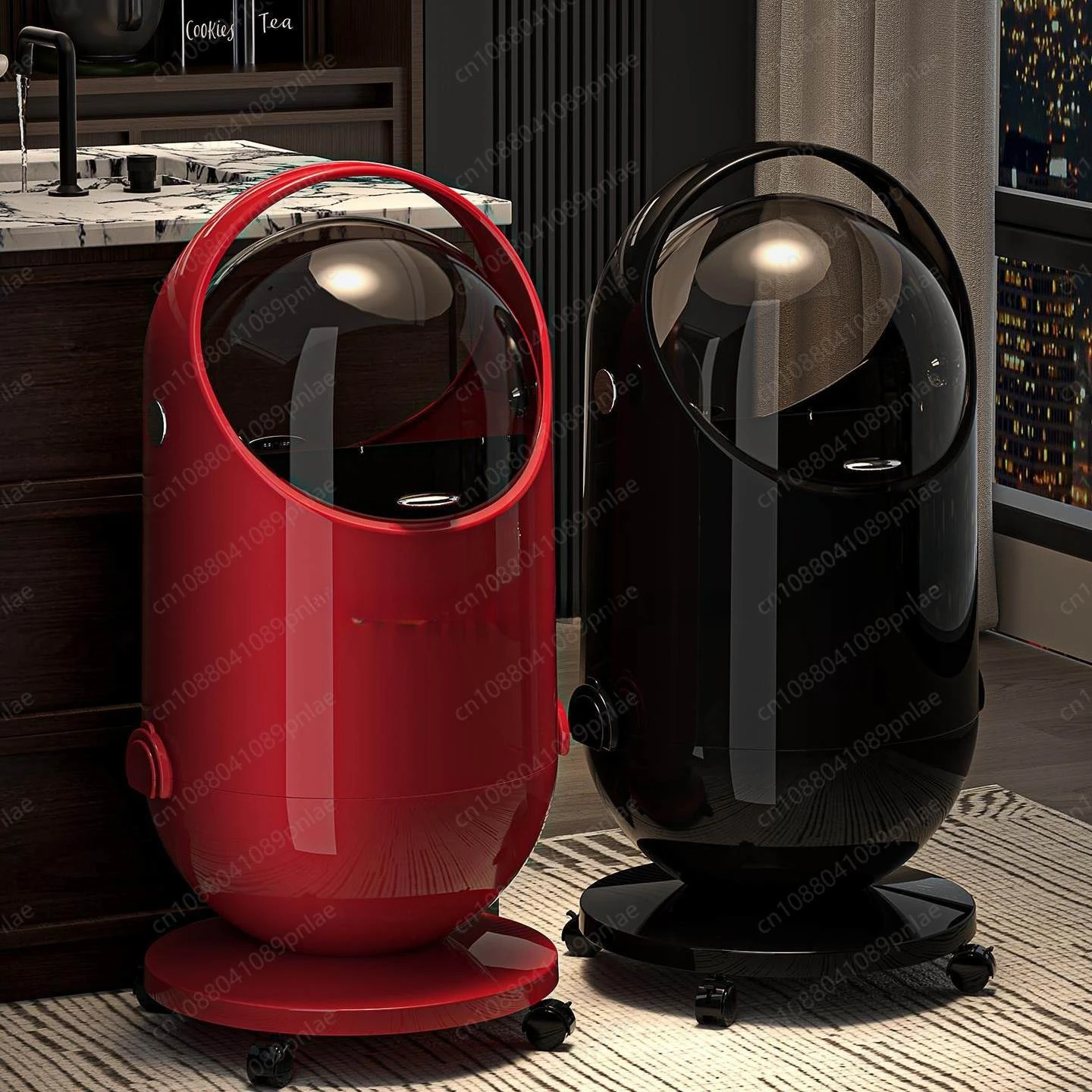 Non-bending Trash Can with Wheels, Light Luxury and High-value Flip Cover in The Living Room