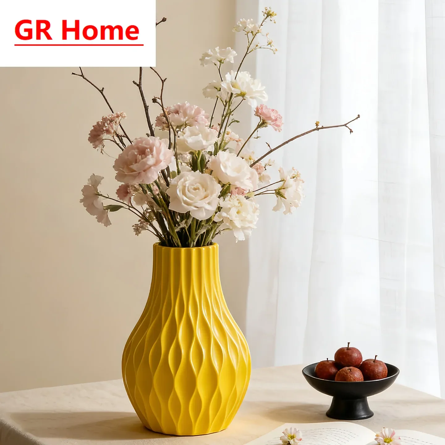 Large-Caliber Nordic White Ceramic Vase, Light Luxury Minimalist Living Room Decor for Dried & Hydroponic Flowers