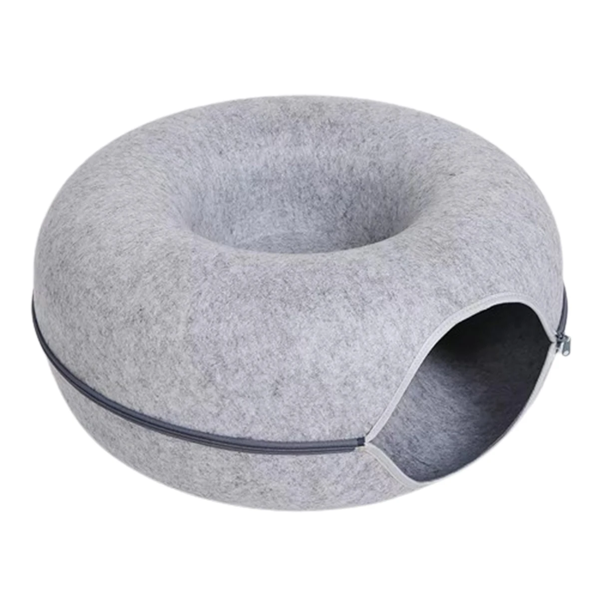 Vilten donutbed voor kattenhuis met ontluchtingsgat Hondenbed Interactief speelspeelgoed voor katten om 2-in-1 tunnel te verbergen voor kattenbed