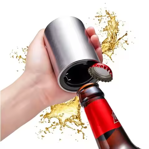 Automatic Beer Bottle Opener Stainless Steel No Bend Push Down Cap - Easy Open for Beer and Soda Glass Bottles Kitchen Opener