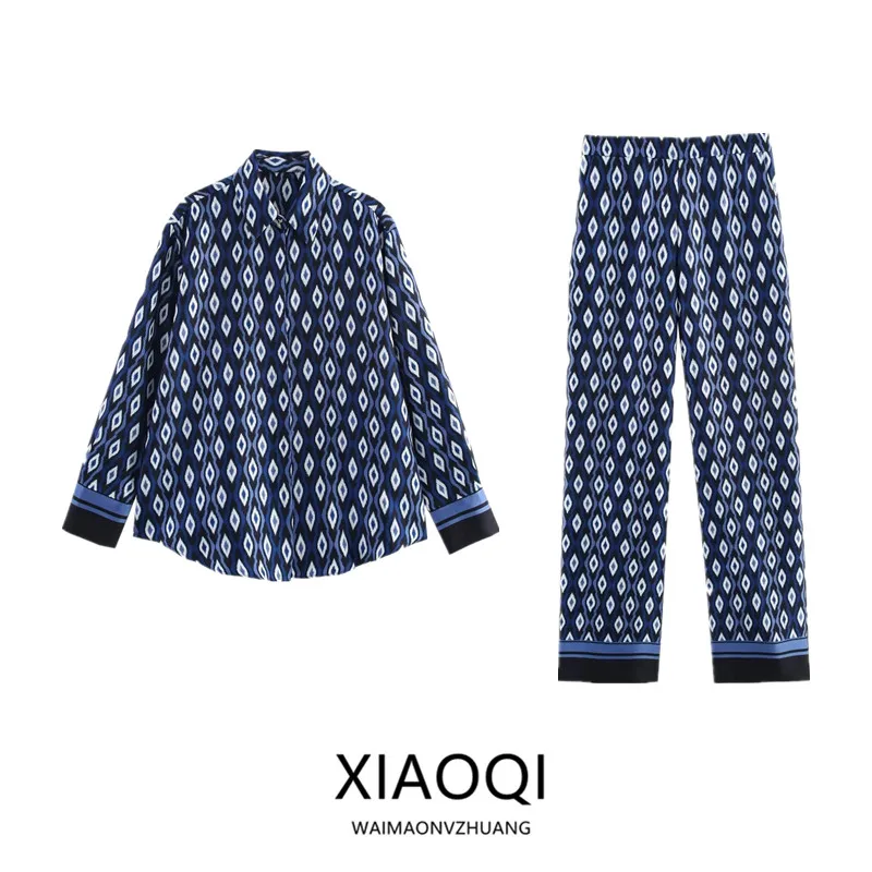 

Весна 2024, новая женская длинная повседневная одежда с отложным воротником и геометрическим узором, весна 2024, модная повседневная одежда для молодых женщин