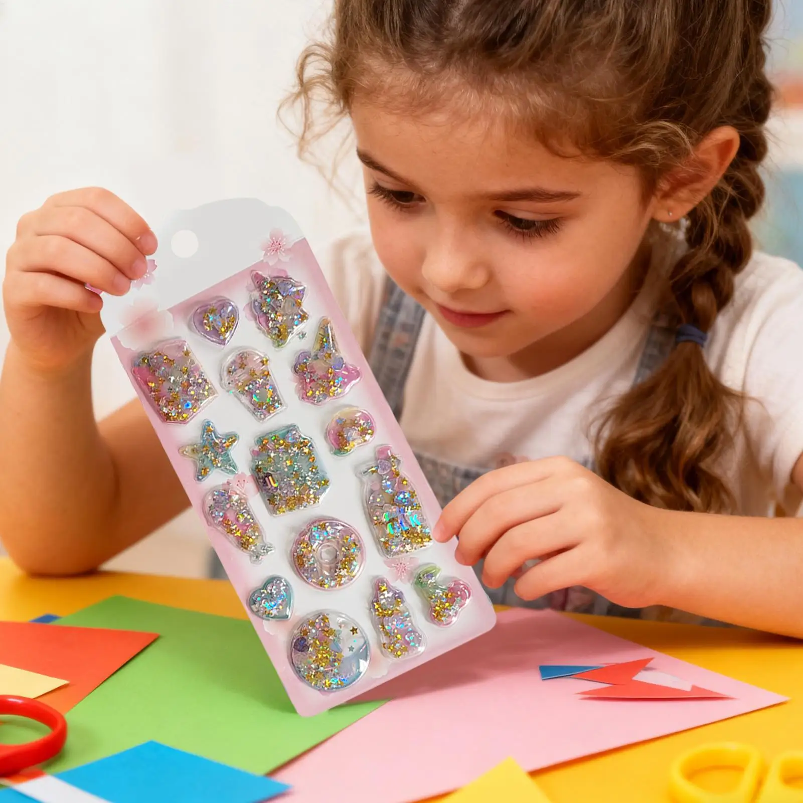 Adesivi per bambini Decalcomanie adesive per cartoni animati con paillettes e adesivi per scrapbooking con paillettes e glitter per