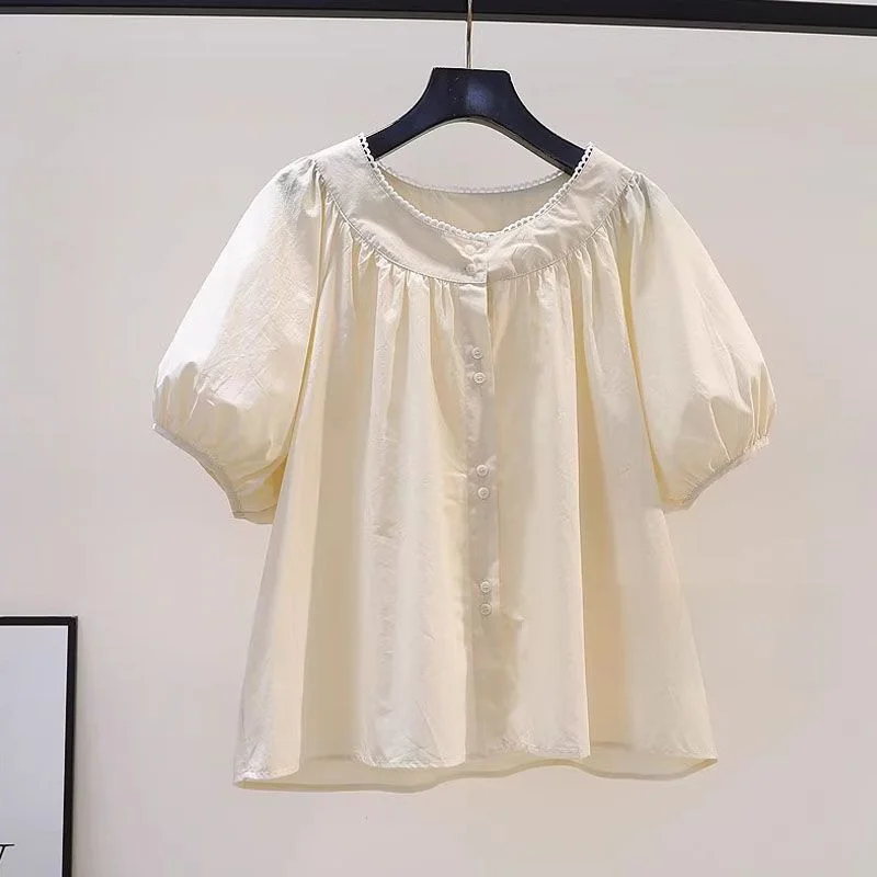 

Fre Sle Women's irt round Ne Lantern Sve Hemmed Fruit een Color Summer Versatile Crease Resistant Trendy Top