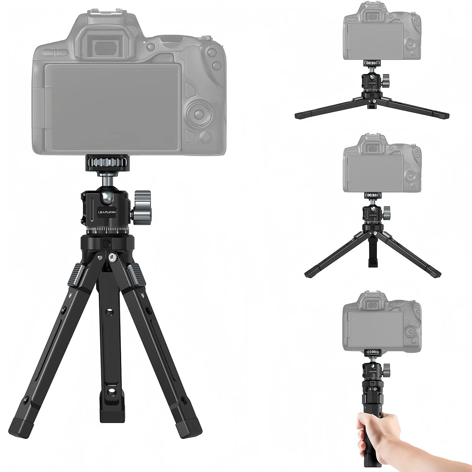 

Portable Mini Tripod with 360° Ball Head, Desktop Stand for Vertical/Panoramic Shots, 3-Height Adjustable Phone/Action Cam Mount