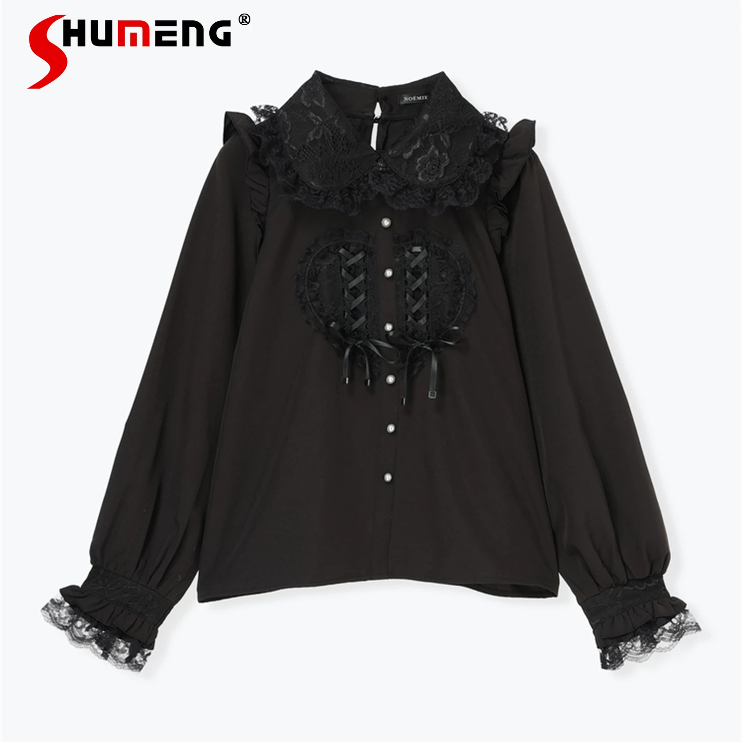 

Japanese Mines Style Mass-Produced New Blouse Heart Lace Bow Doll Collar Long Sleeve Versatile Lolita Shirt Top for Women Autumn