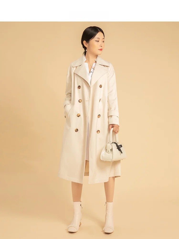 

Осеннее длинное пальто женское средней длины в британском стиле, модное, из хлопкового материала, прямого кроя, удобное для повседневной носки