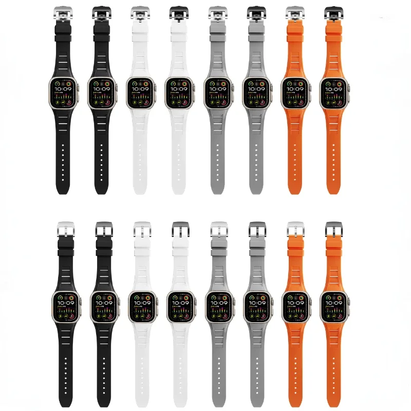Cinturino in silicone fluorurato liquido per cinturino Apple Watch Ultra 2 49mm 46mm 45mm 44mm Kit di modifica cinturino 10 9 8 7 6 5 3 SE