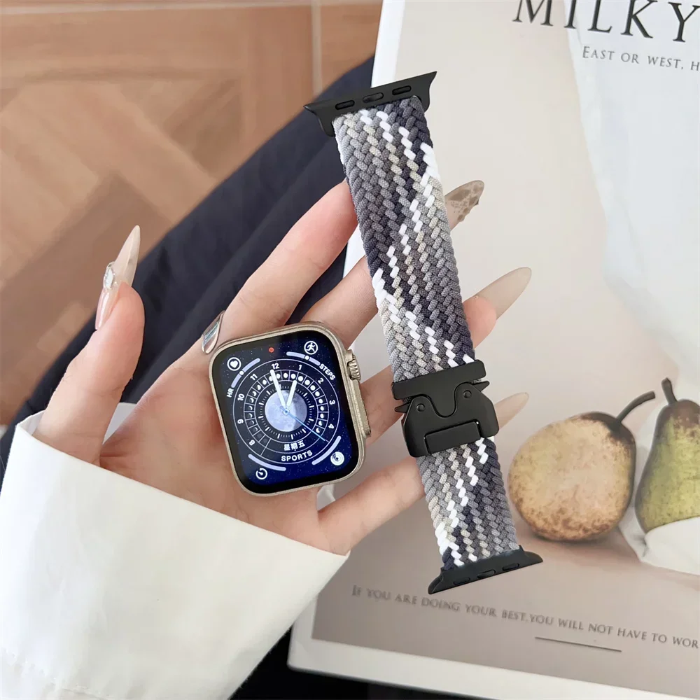 حلقة منفردة مضفرة لساعة أبل 10 باند 46 ملم 42 ملم 41 ملم 45 ملم 44 ملم 38 40 ملم Ultra 2 49 ملم Correa iwatch Serie 9 8 7 SE 4 5 6 حزام