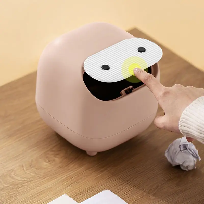 

Creative Ninja Desktop Trash Can Color Blocked Mini Cap Press on Garbage Can Household Cleaning Tools Home Decoration