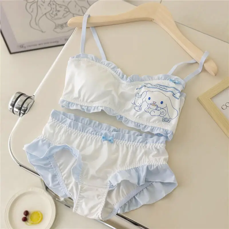 Hot Kawaii Kuromi Women Underwear Set Anime Cotton Small Breasts Thin Bra Underpants Cartoon Student Sweet Girl Fashion clothe