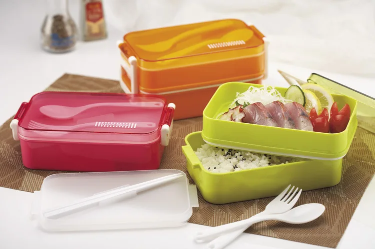 

Double plastic Lunch Box Portable Bowl Colorful Folding Food Container Lunchbox Eco-Friendly