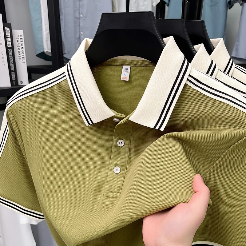 

High quality silky cotton short sleeve polo shirt personality splicing design men T-shirt summer breathable Korean style new top