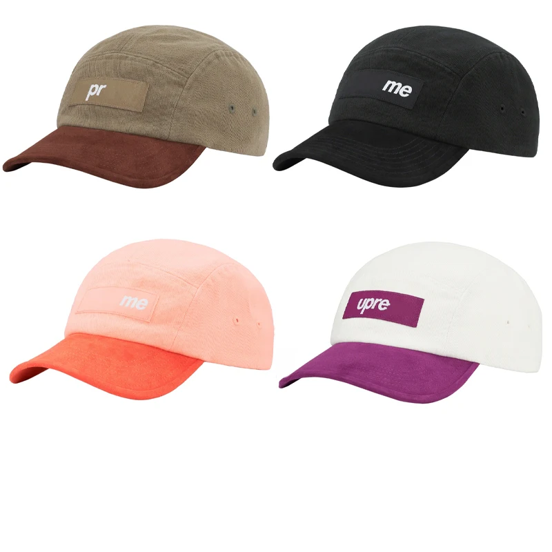 Casual Style Suede Visor Cap Color Block Baseball Cap Trendy Brand Curved Bill Hat Cotton Material Unisex round Top Hat