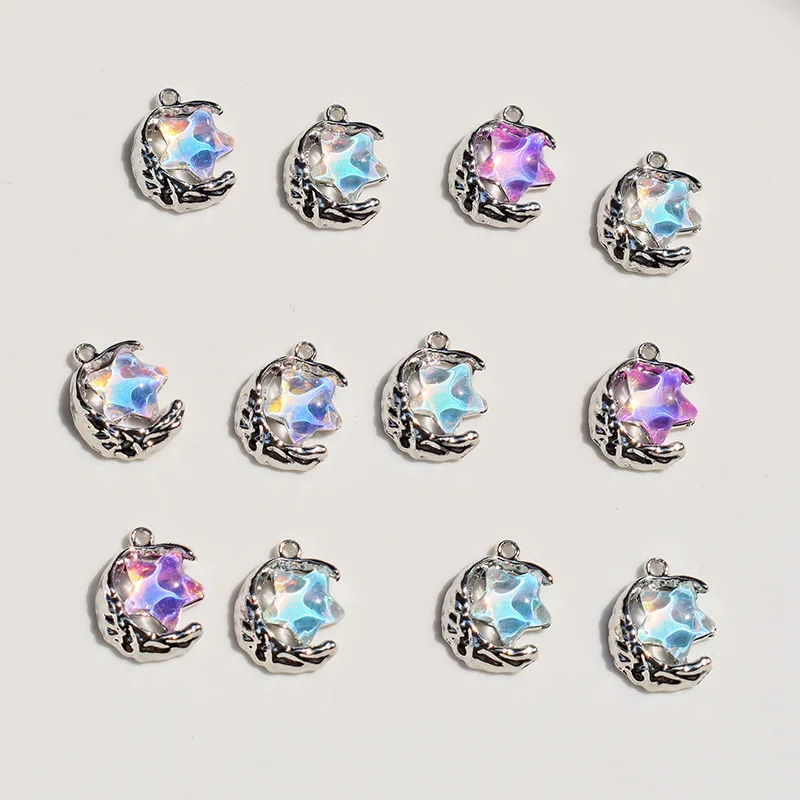 10Pcs 13*17mm Crystal Star Moon Charms Alloy Pendent For jewelry Making Diy Bracelet Necklace Earrings Accessories Supplies