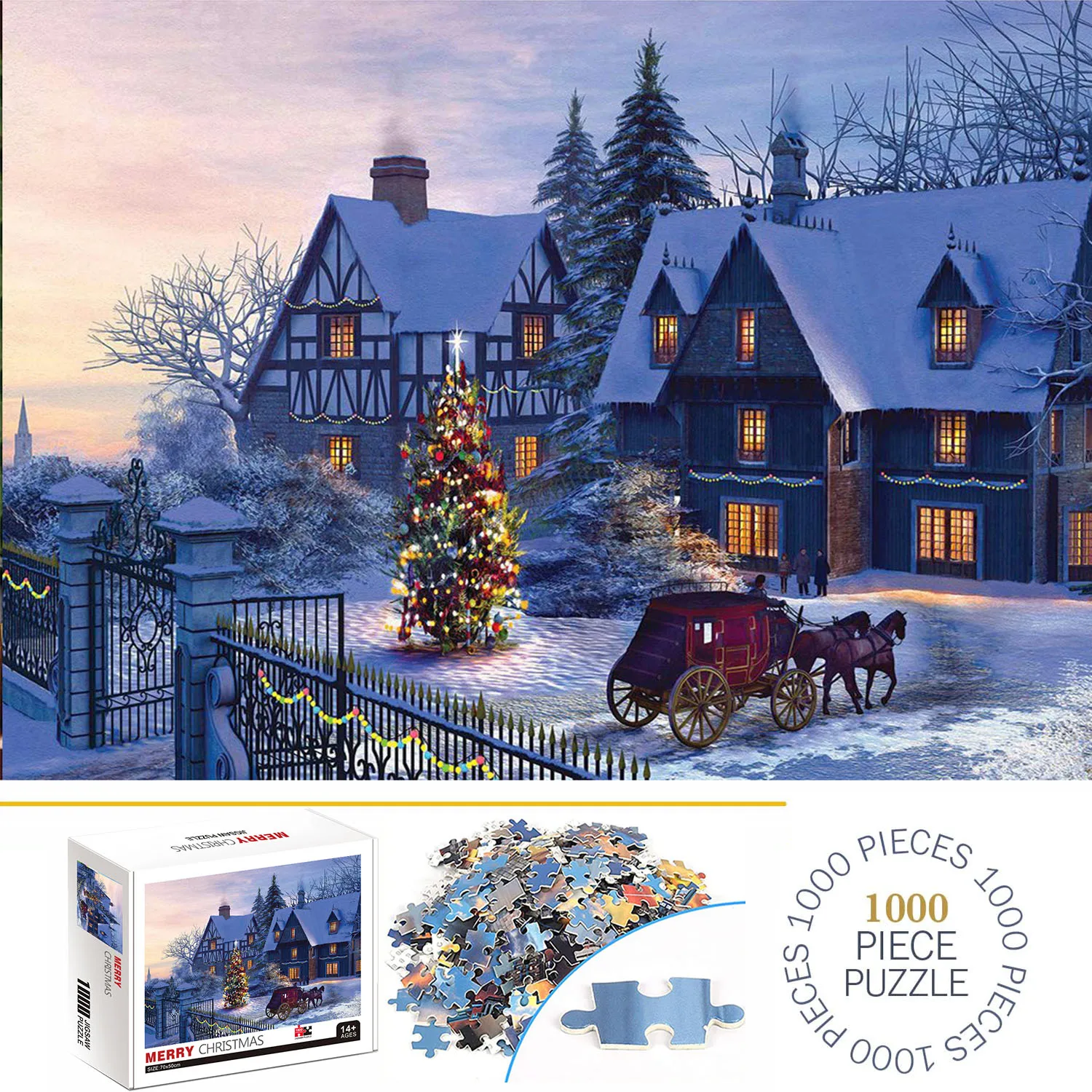 1000 Teile Frohe Weihnachten-Puzzles für Erwachsene, Heimdekoration, Spiele, Familienspaß, Bodenpuzzles, Lernspielzeug für Kinder