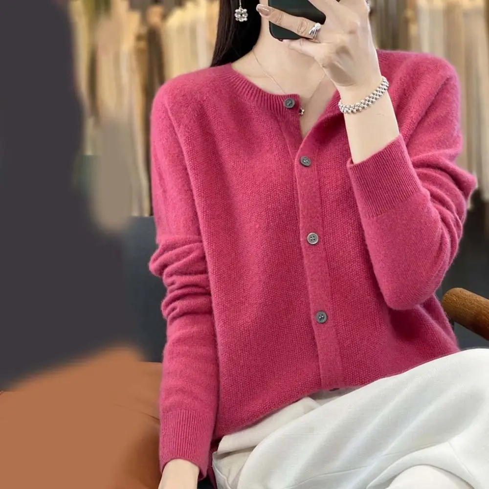 Fashion Warm Wool Pullover Women Loose Elastic Slim Knitwear Top Solid Color O-neck Cashmere Cardigan Women