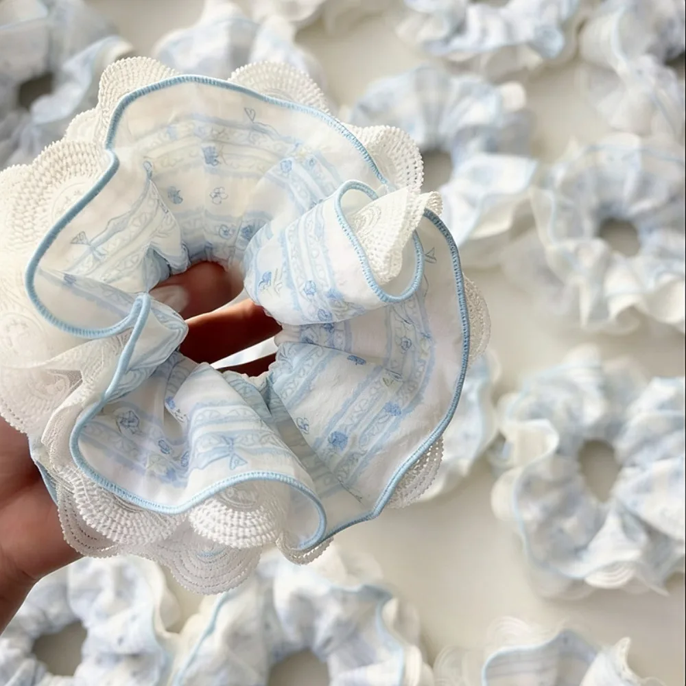 Blaue Blumen-Haarbänder Korea Mode Mädchen Scrunchie Elastisches Großes Haargummi Accessoire