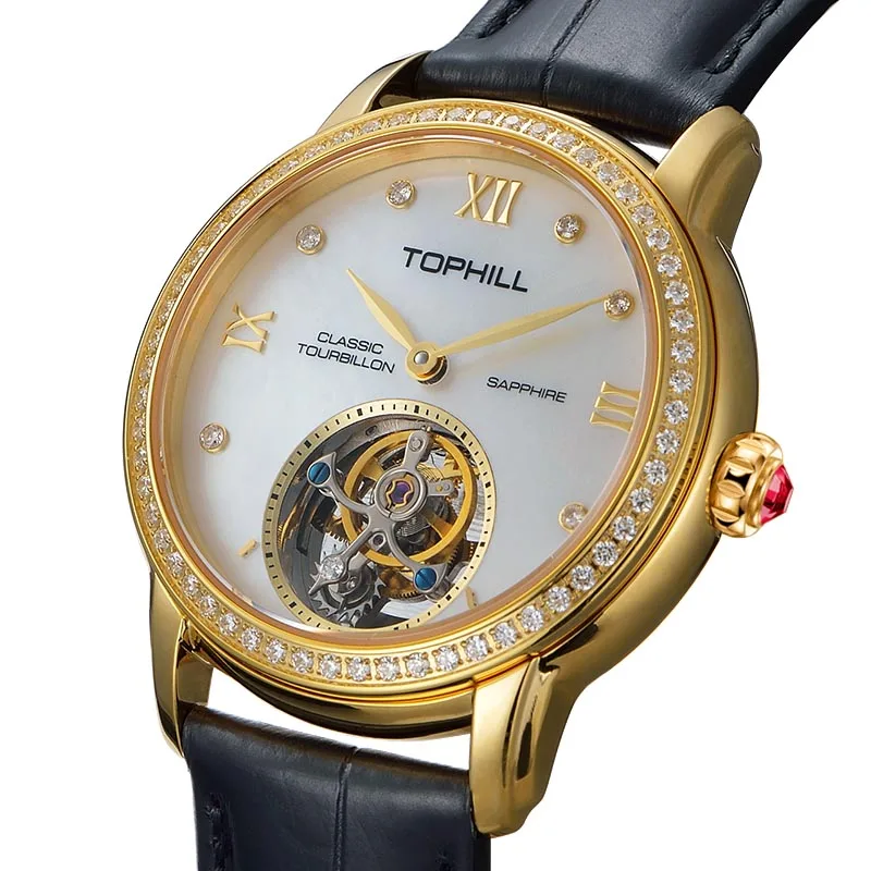 

TOPHILL TU003L Women Automatic Tourbillon Watches 19 Zuan Diamond Hollow Movement Mechanical Wristwatch Lady Sapphire Waterproof