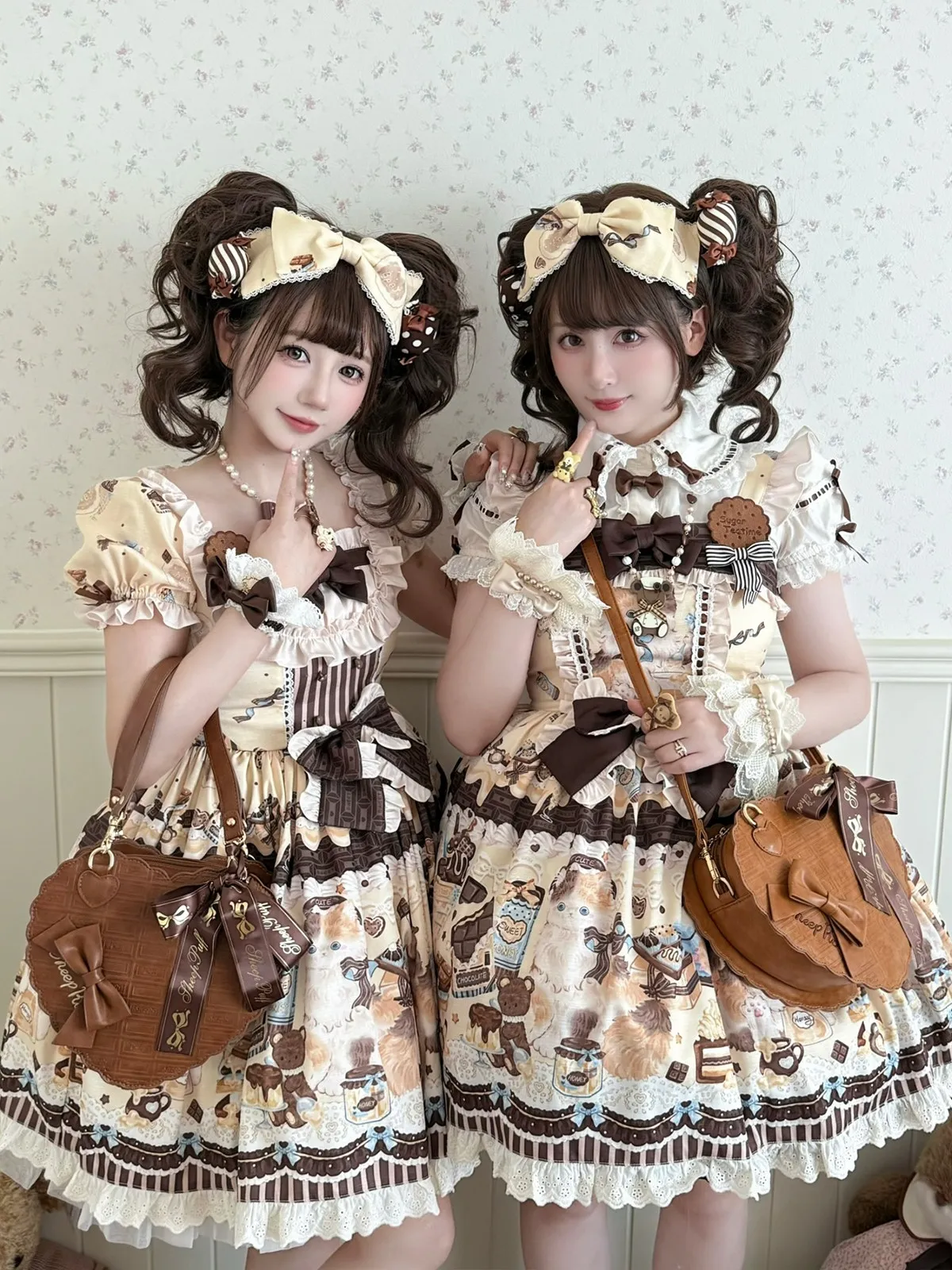 Chocolate Pattern Love Bag Sheep Puff Lolita Handbag Girl Original Butterfly Lace Bag Sweet Cute Lo Shoulder Crossbody Bag Women view 3
