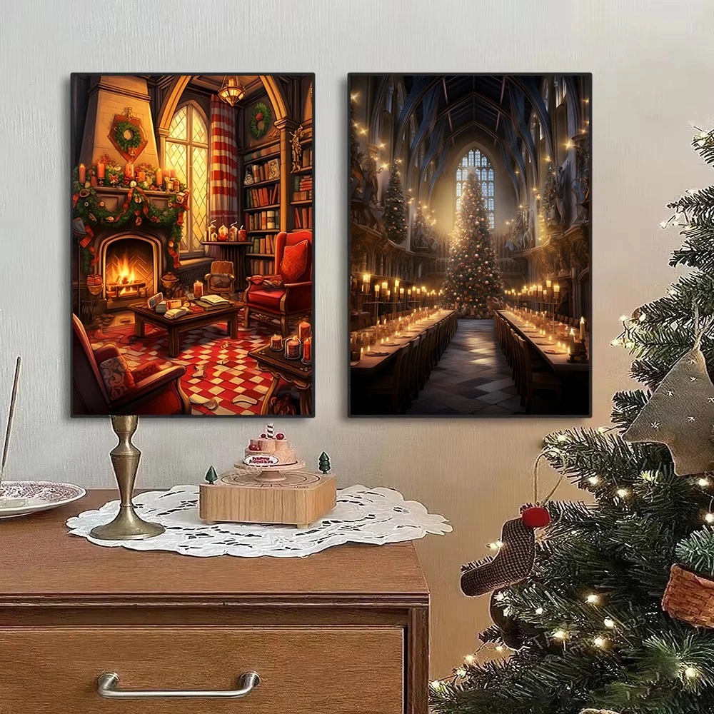 عيد الميلاد ماجيك مدرسة القلعة اكسبرس قماش طباعة الساحر فيلم الجدار ملصق فني لغرفة المعيشة الحديثة الشتاء ديكور المنزل الهدايا