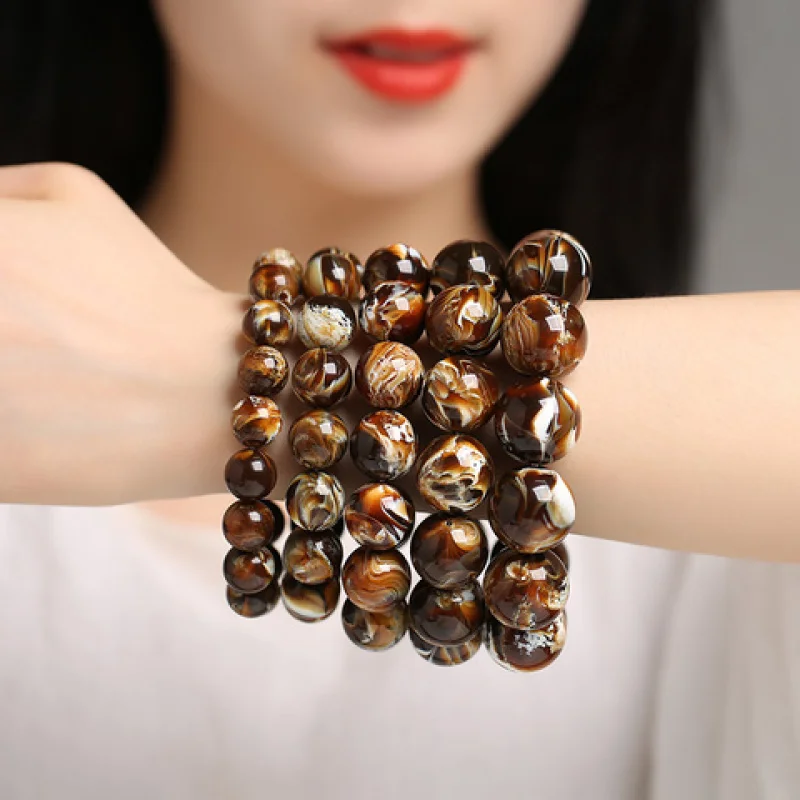 

Selected Burmese Amber Bracelet Amber Beeswax Fairy Flower Cave Honey Round Bead Bracelet for Men and Women Natural