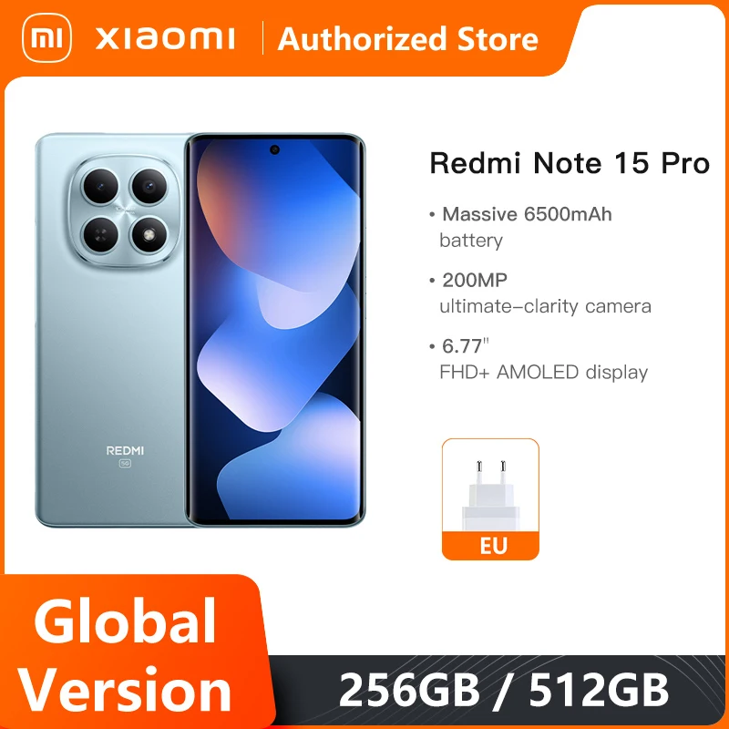 Xiaomi Global Version Mobile Phones Redmi Note 15 Pro MTK Helio G200-Ultra 6.77"AMOLED display 200MP ultimate-clarity camera