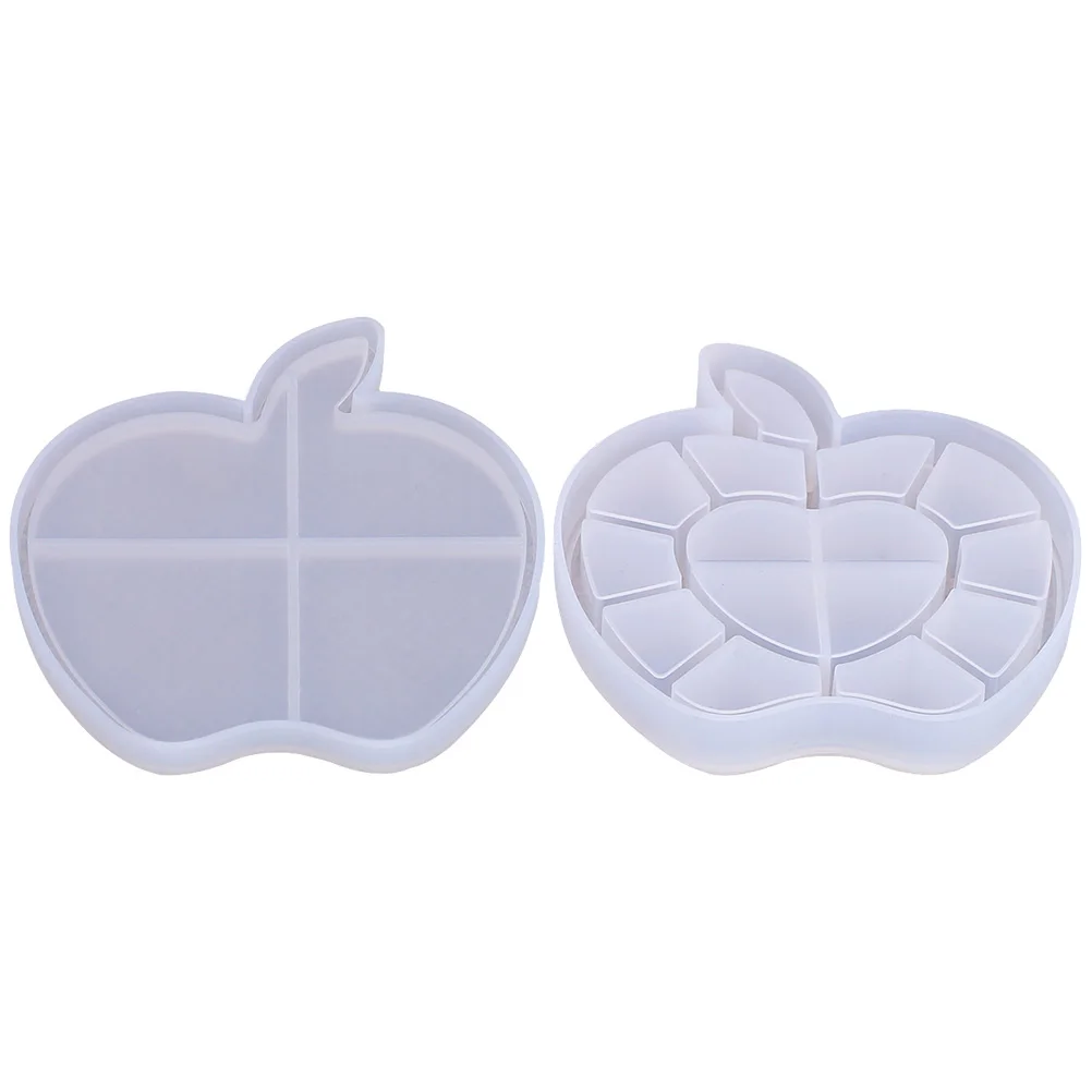 

1 set 1 Set Silicone Diy Epoxy Mold With Lid Apple Shape Resin Crafts Storage Box Portable Small Size Easy Demold Crystal Drop